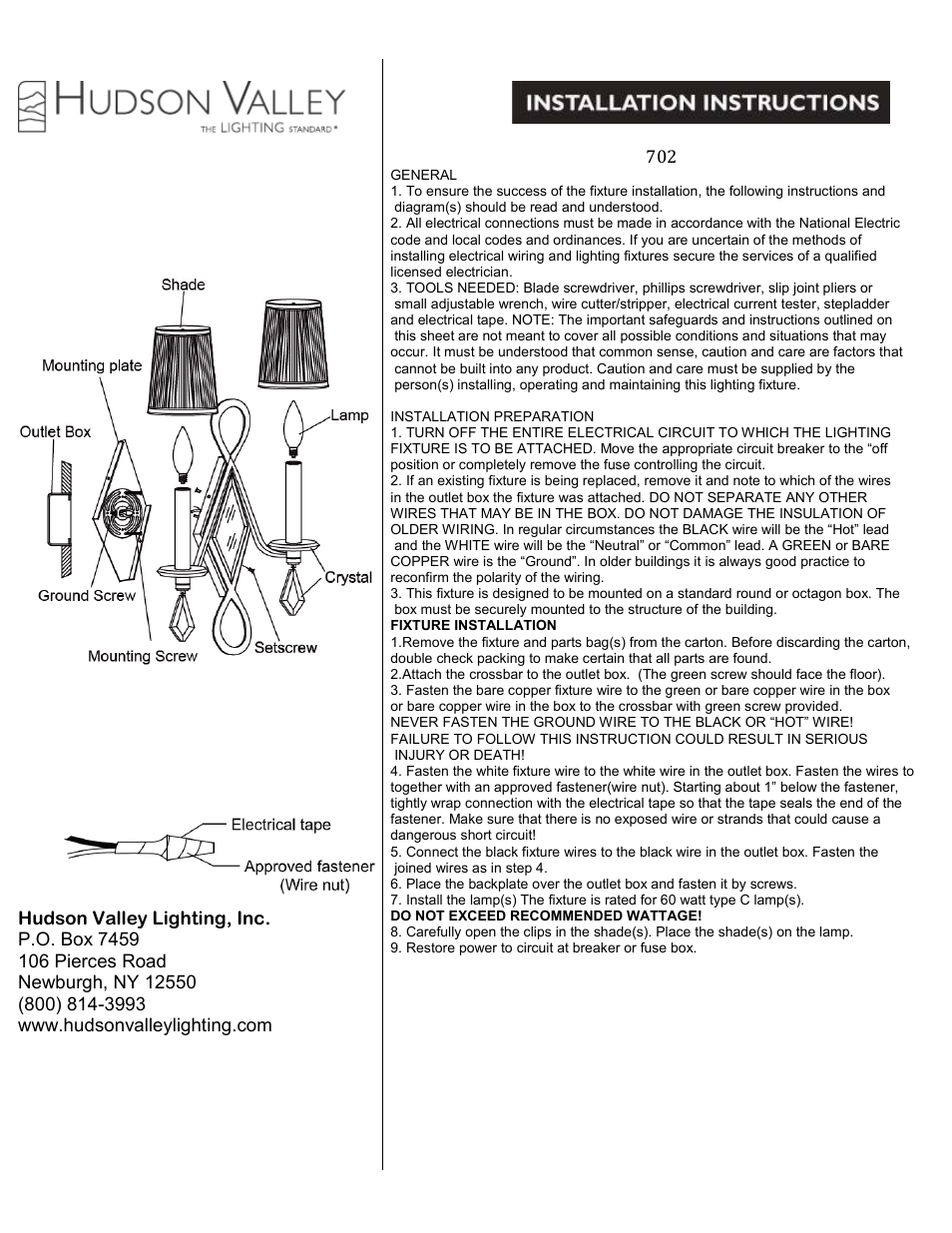Hudson Valley Lighting CAMBRIA 702 User Manual | 1 page
