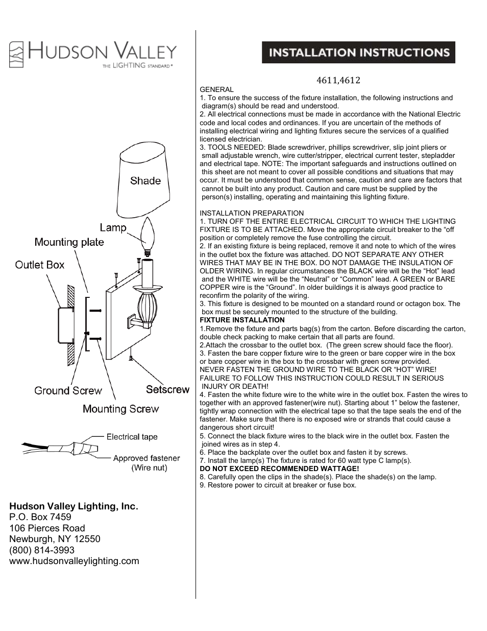 Hudson Valley Lighting CAMERON 4612 User Manual | 1 page
