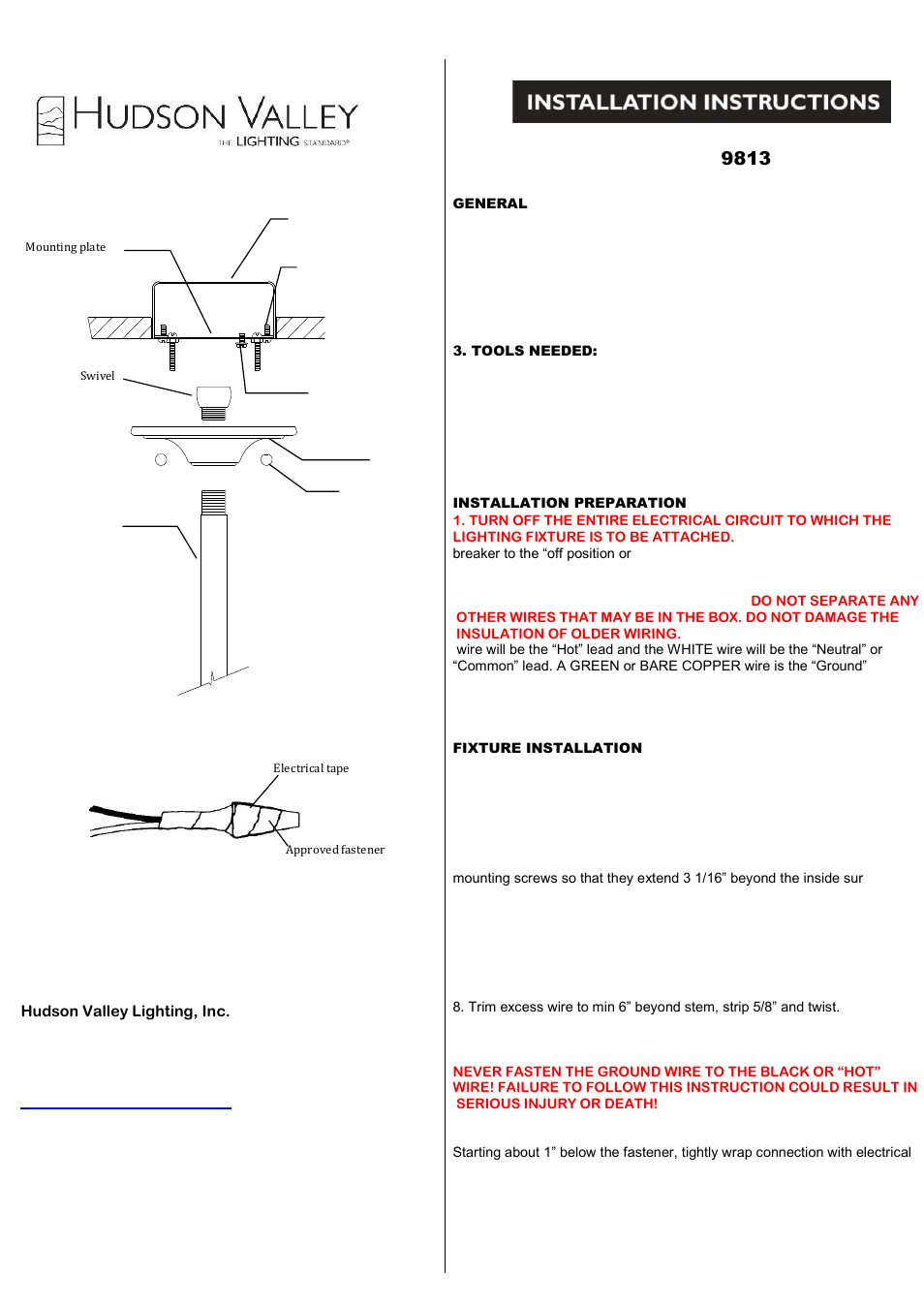 Hudson Valley Lighting CANTON 9813 User Manual | 3 pages