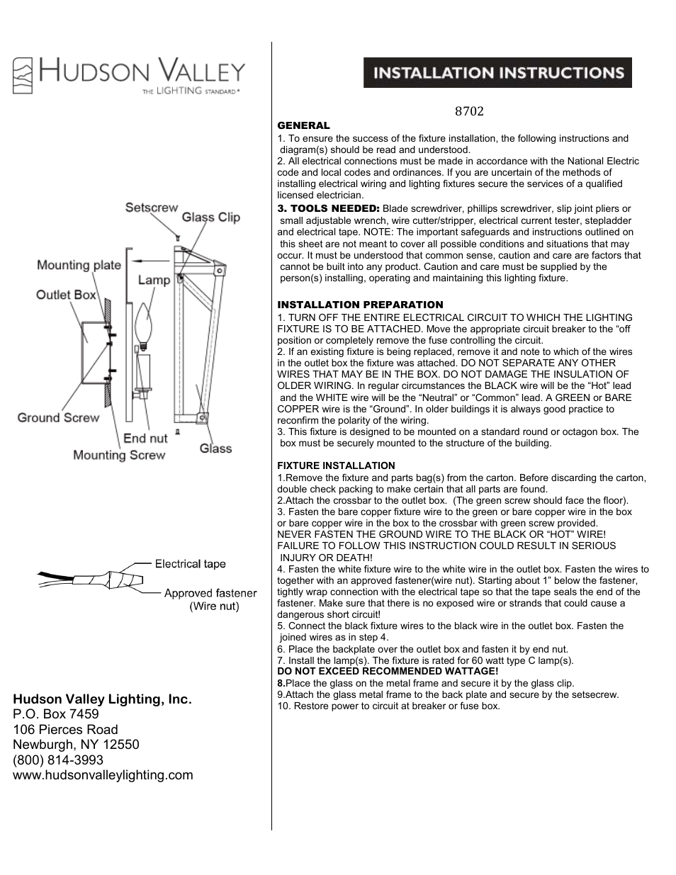 Hudson Valley Lighting CARLISLE 8702 User Manual | 1 page