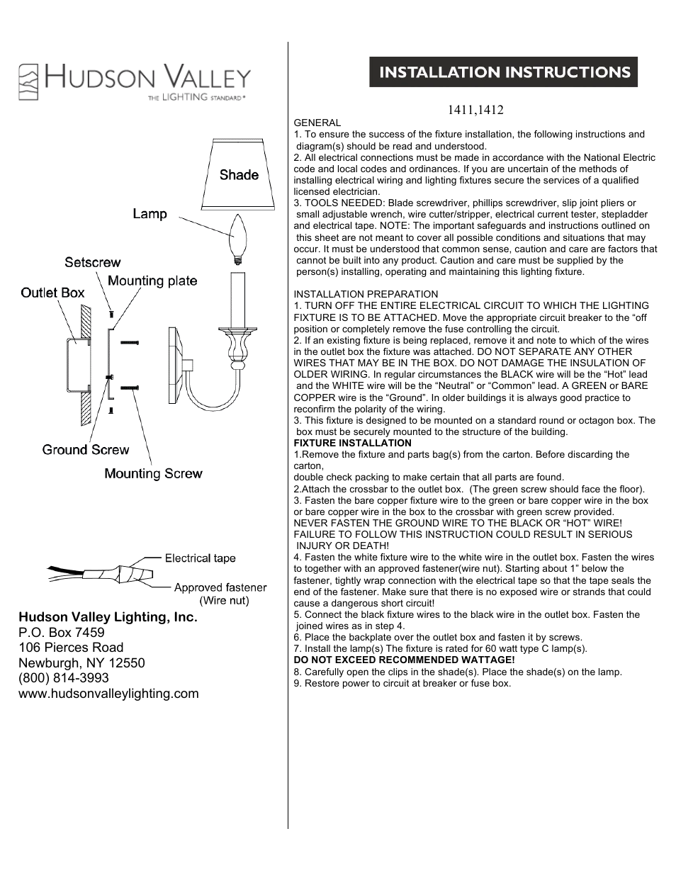 Hudson Valley Lighting CHARLOTTE 1412 User Manual | 1 page
