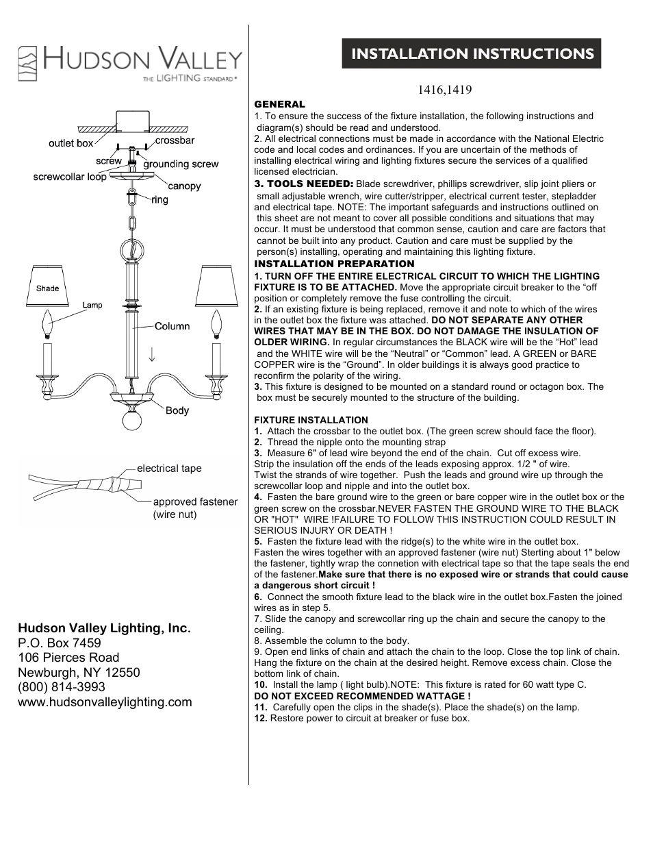 Hudson Valley Lighting CHARLOTTE 1419 User Manual | 1 page