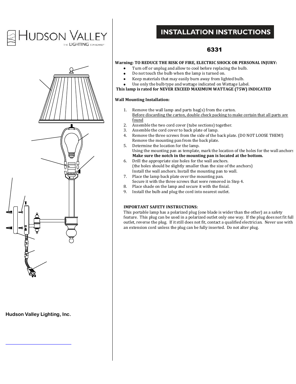 Hudson Valley Lighting CHATHAM 6331 User Manual | 2 pages