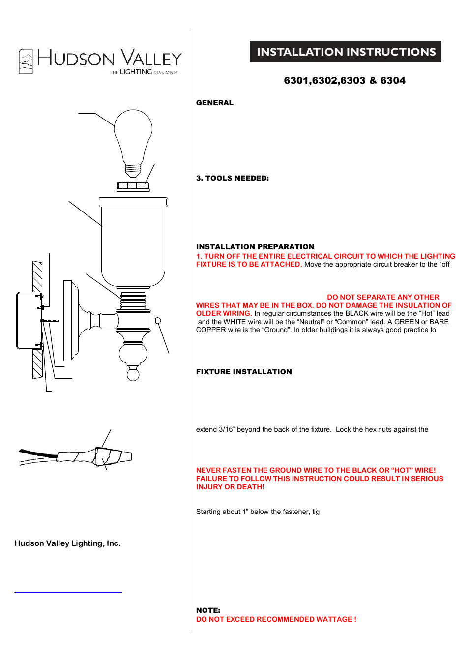 Hudson Valley Lighting CHATHAM 6301-6304 User Manual | 1 page