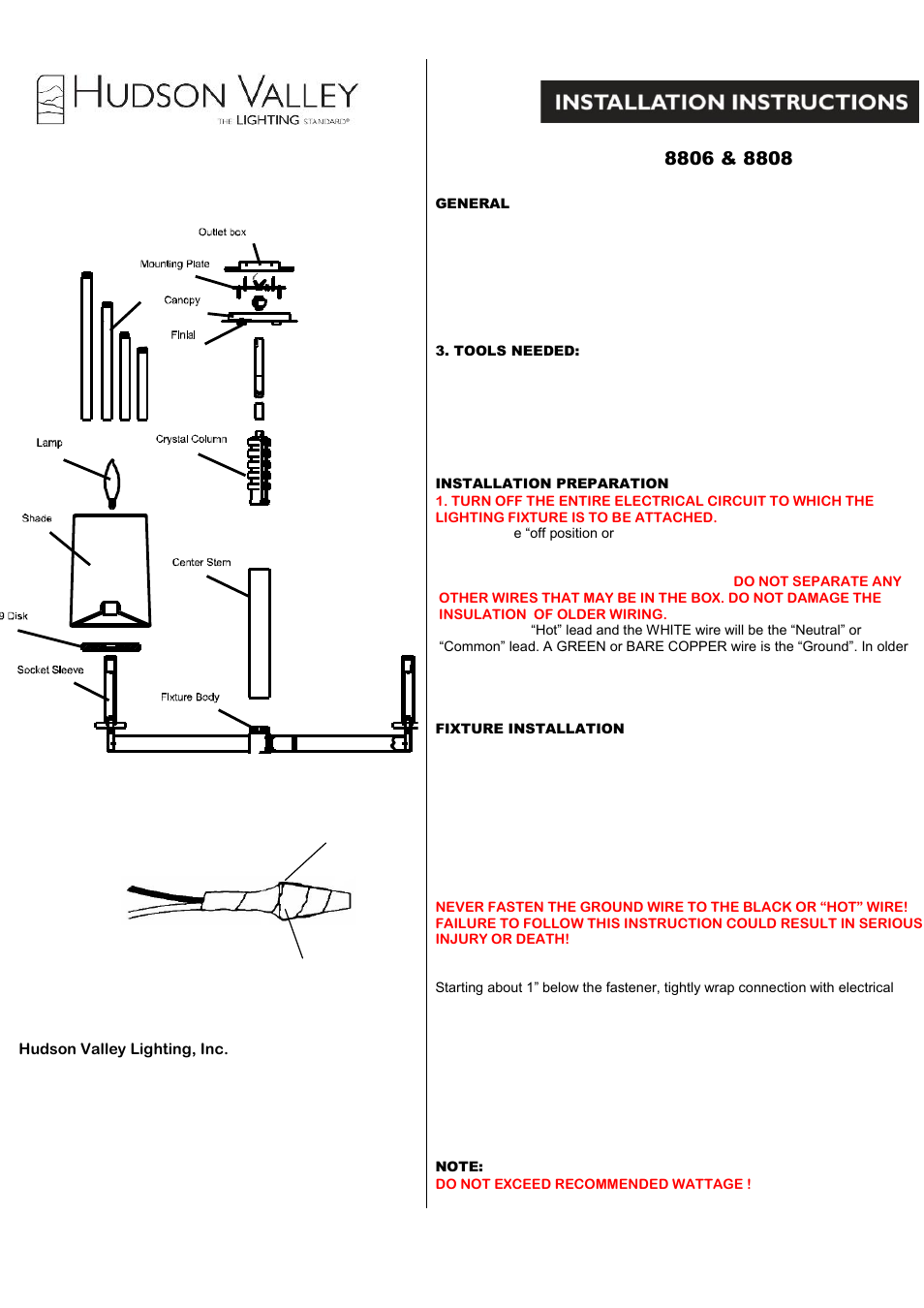 Hudson Valley Lighting CHELSEA 8806 User Manual | 1 page