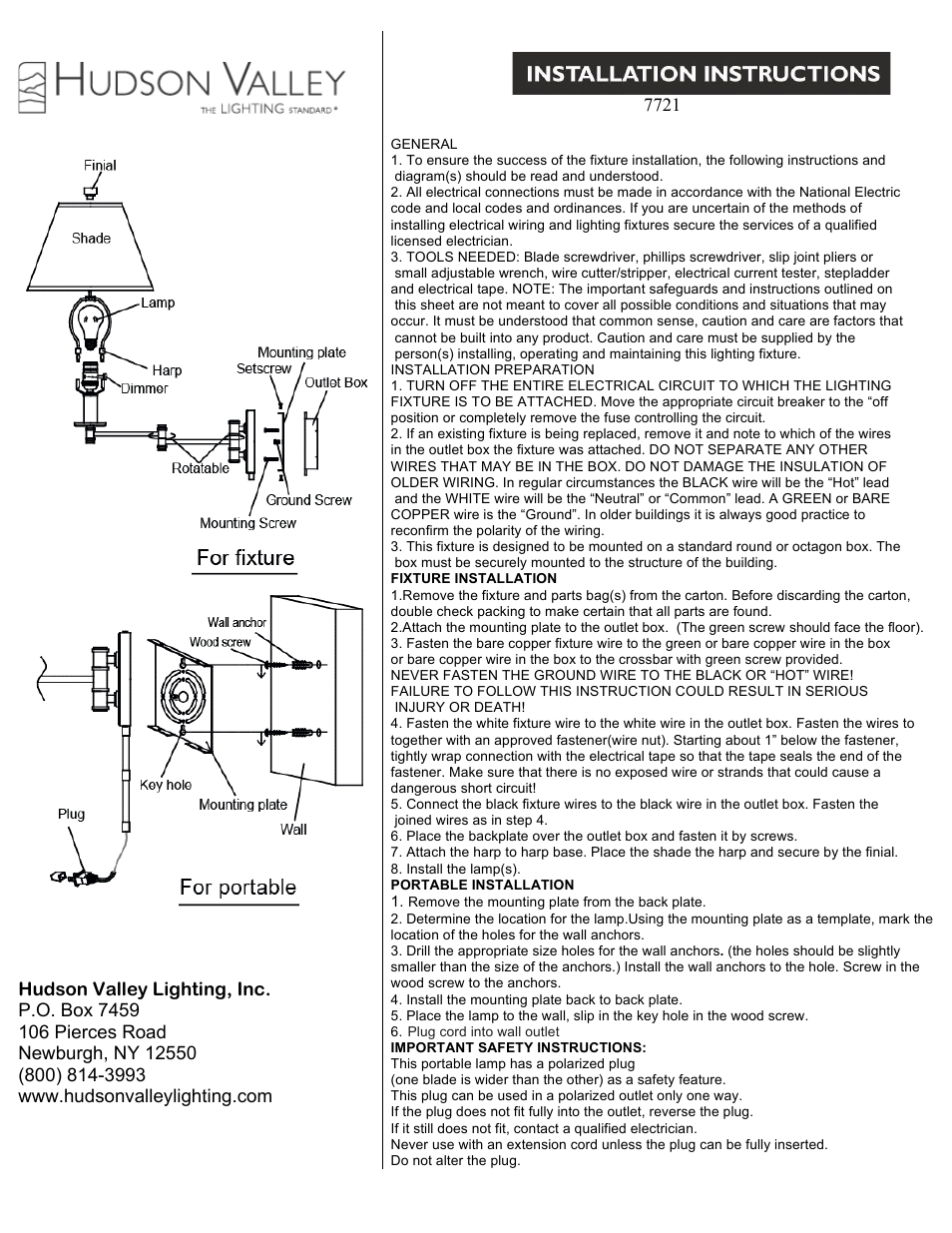 Hudson Valley Lighting CLAREMONT 7721 User Manual | 1 page