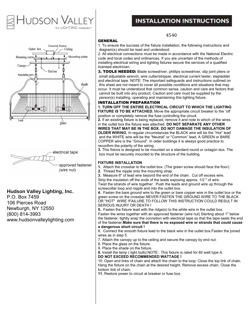 Hudson Valley Lighting CLIFTON 4540 User Manual | 1 page