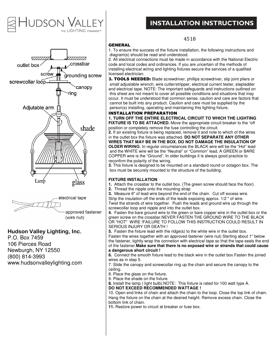 Hudson Valley Lighting CLIFTON 4518 User Manual | 1 page