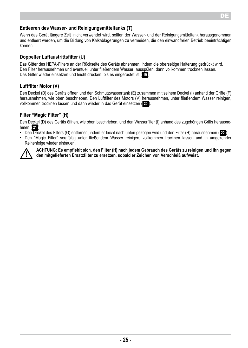 It - 25 - de | ARIETE Twin Aqua Power 4242 User Manual | Page 27 / 38