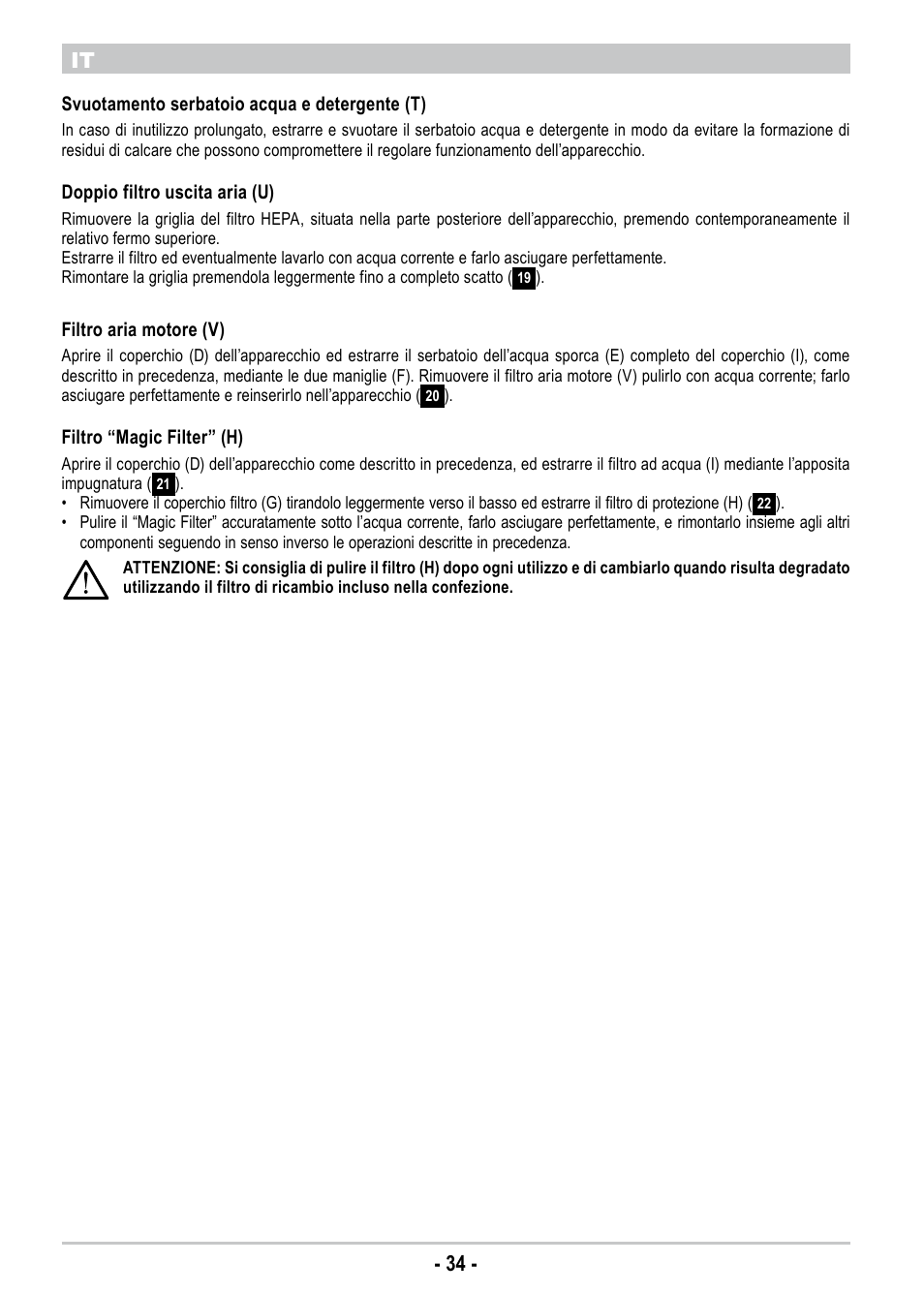 34 - it | ARIETE Twin Aqua Power 4242 User Manual | Page 36 / 38