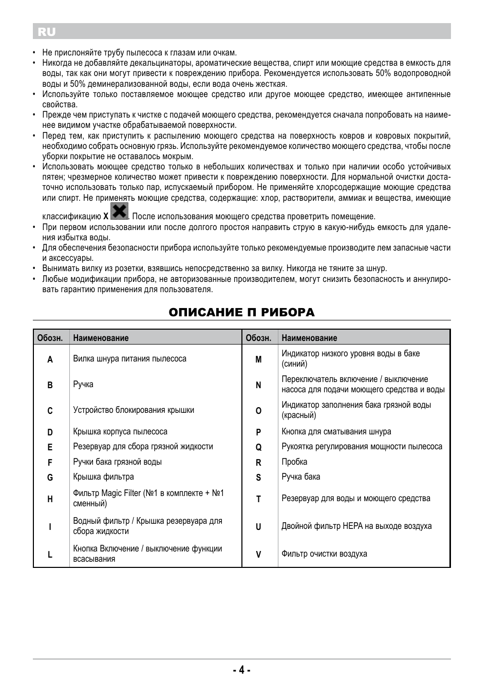 4 - ru, Описание п рибора | ARIETE Twin Aqua Power 4242 User Manual | Page 6 / 38