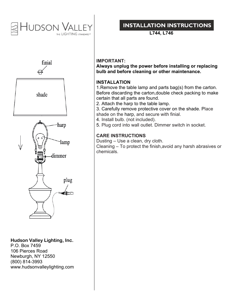 Hudson Valley Lighting CLYDE HILL L744 User Manual | 1 page