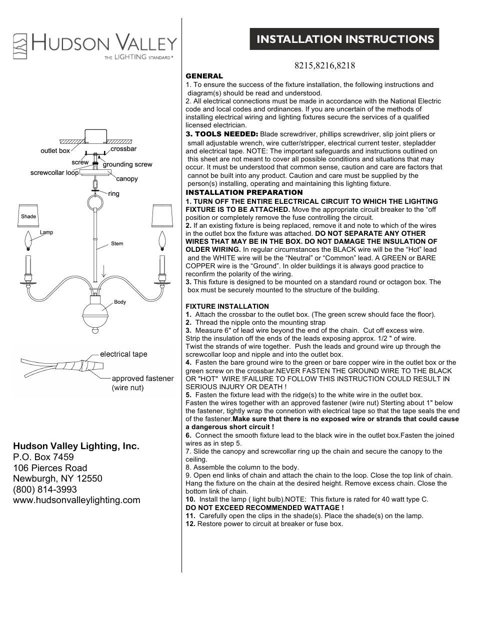 Hudson Valley Lighting COHASSET 8216 User Manual | 1 page
