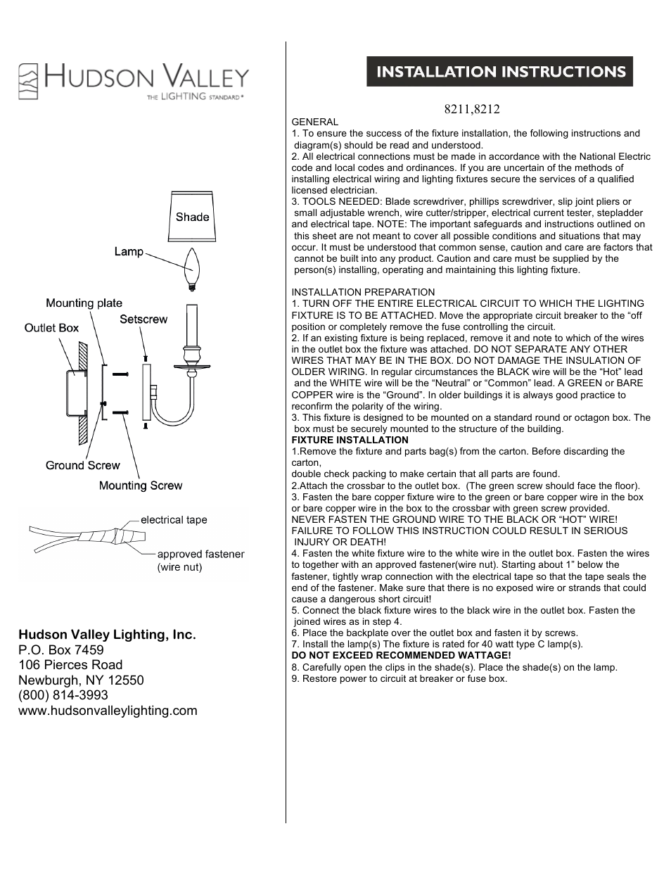 Hudson Valley Lighting COHASSET 8211 User Manual | 1 page