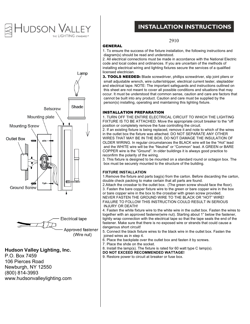 Hudson Valley Lighting COLLINS 2910 User Manual | 1 page