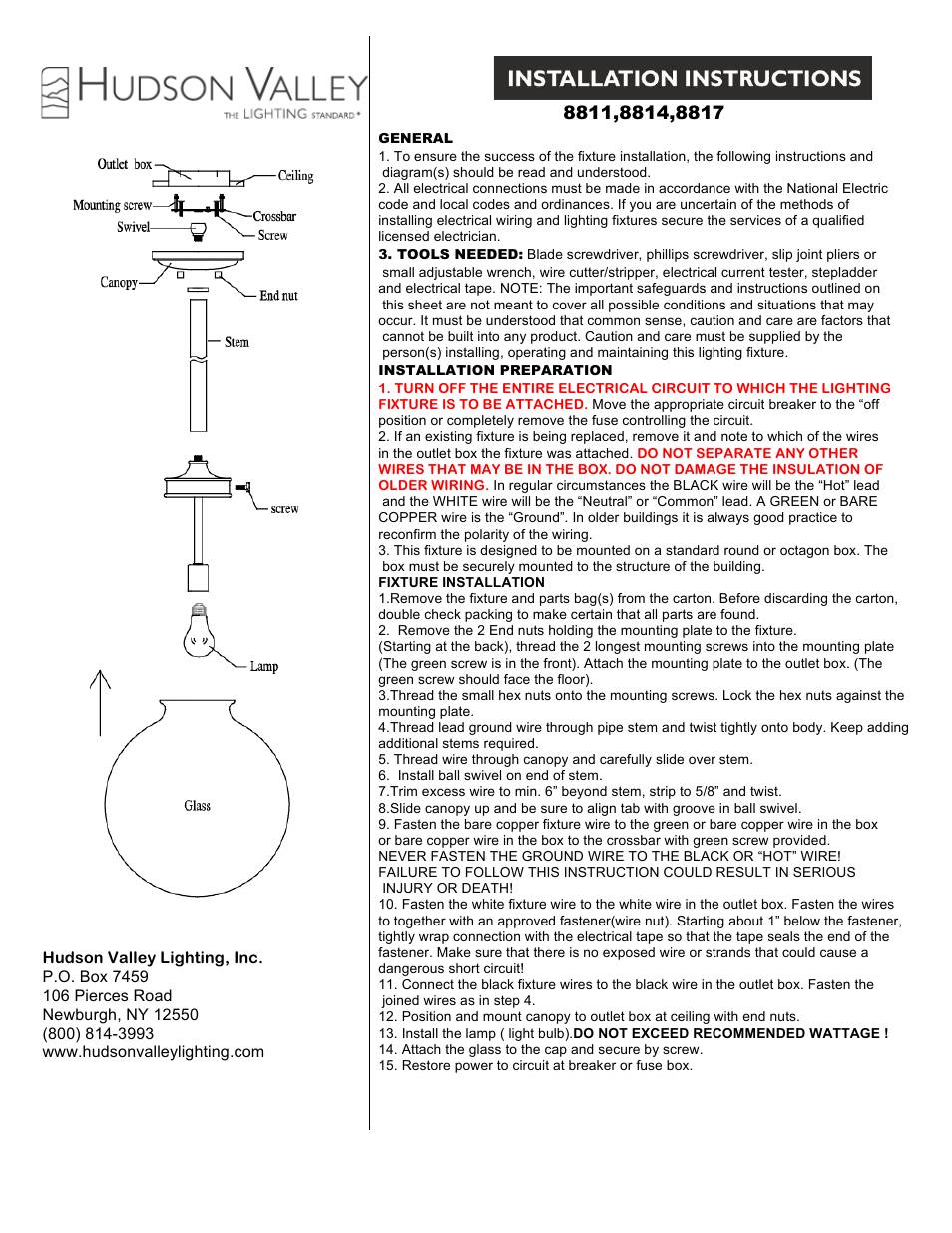 Hudson Valley Lighting CONCORD 8814 User Manual | 1 page