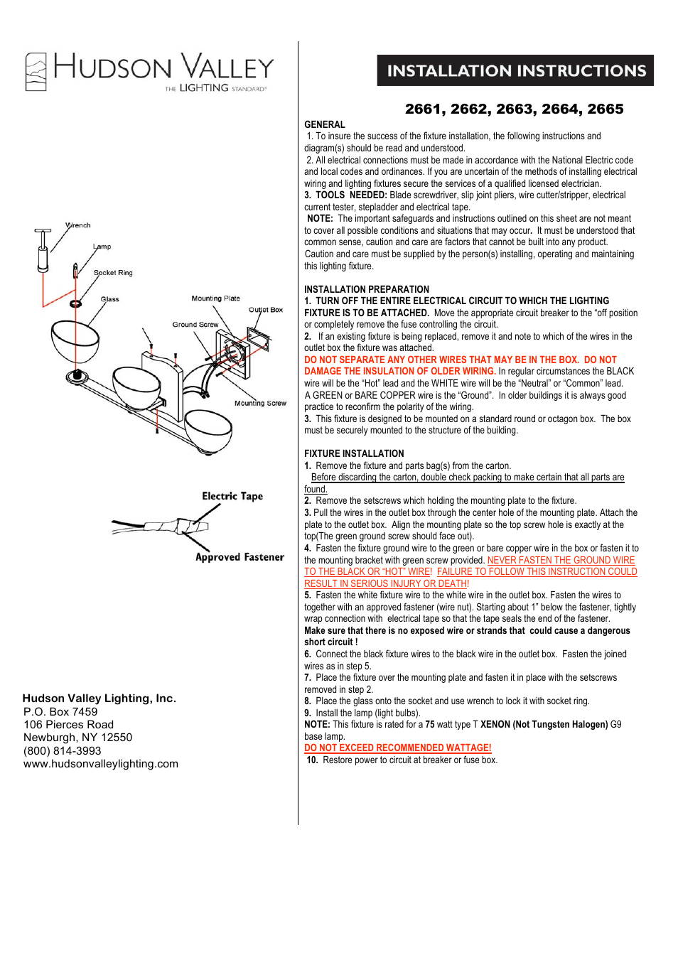 Hudson Valley Lighting COVE NECK 2661-2665 User Manual | 2 pages