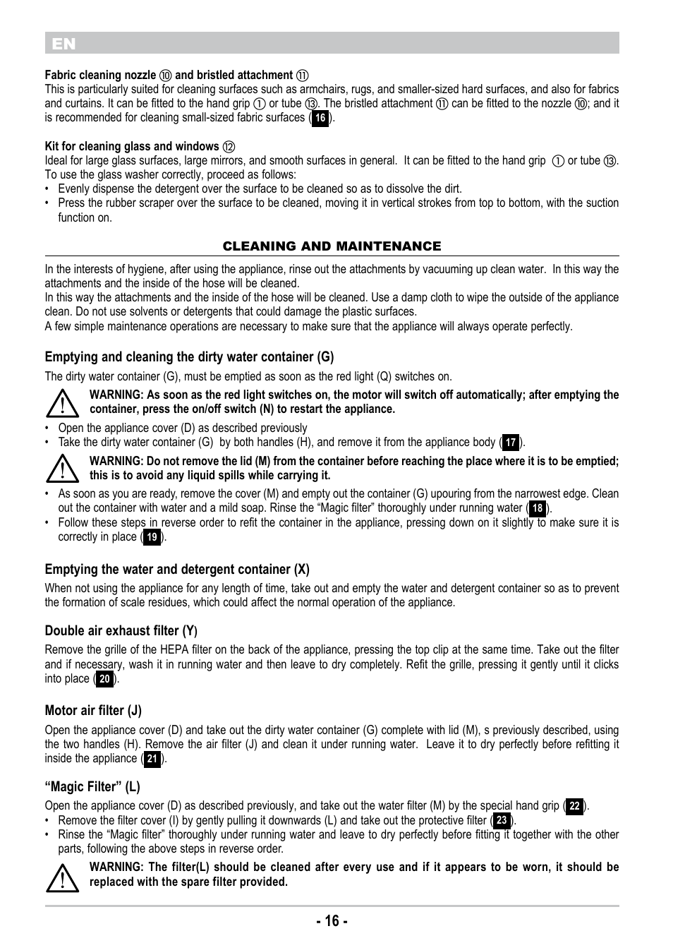 16 - en | ARIETE New Hot Aqua Power User Manual | Page 18 / 38