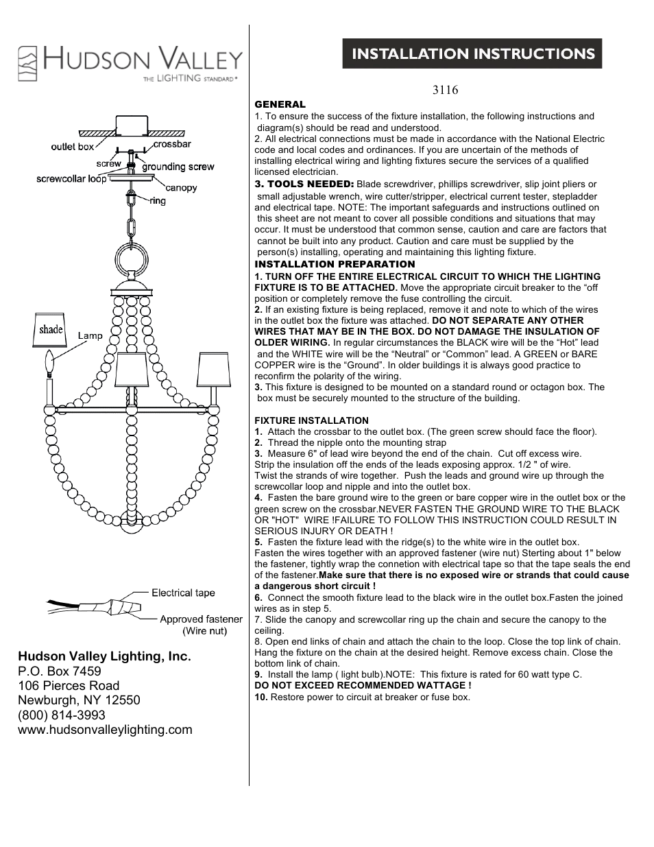 Hudson Valley Lighting DANVILLE 3116 User Manual | 1 page