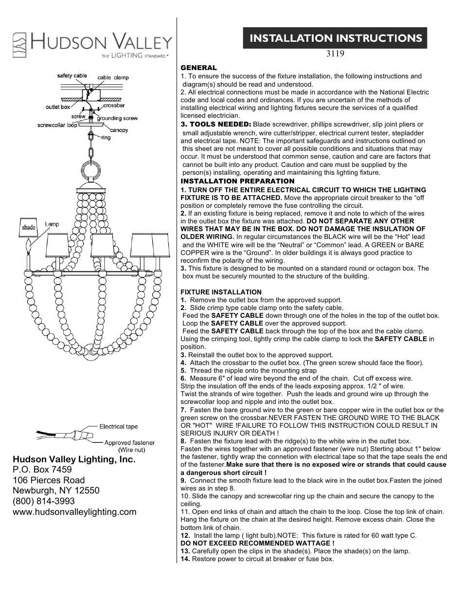 Hudson Valley Lighting DANVILLE 3119 User Manual | 1 page