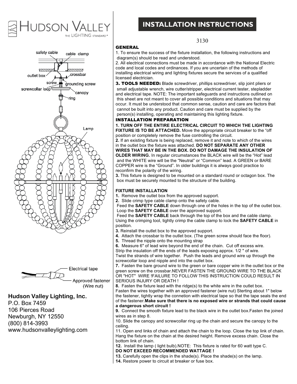 Hudson Valley Lighting DANVILLE 3130 User Manual | 1 page