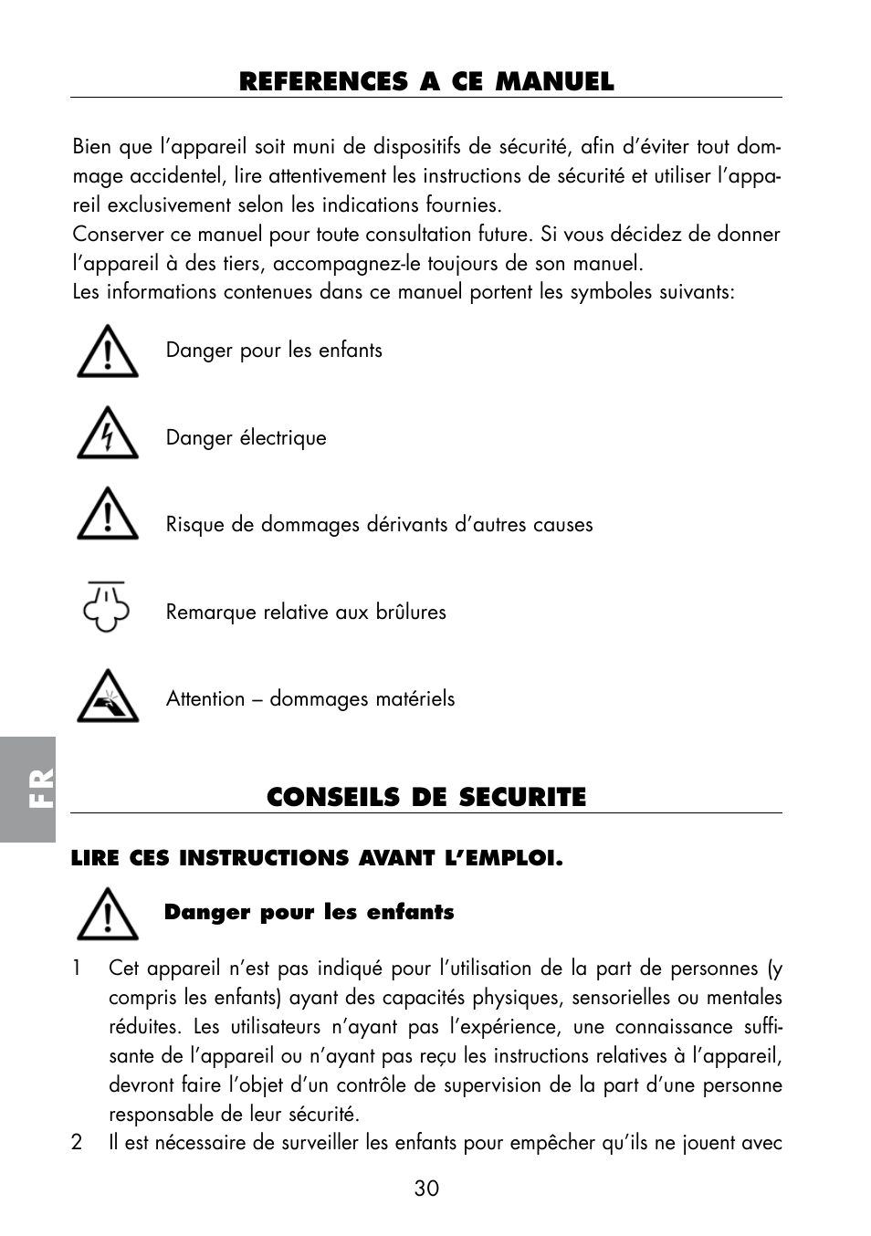 References a ce manuel, Conseils de securite | ARIETE Multivapori XL 4214 User Manual | Page 31 / 55