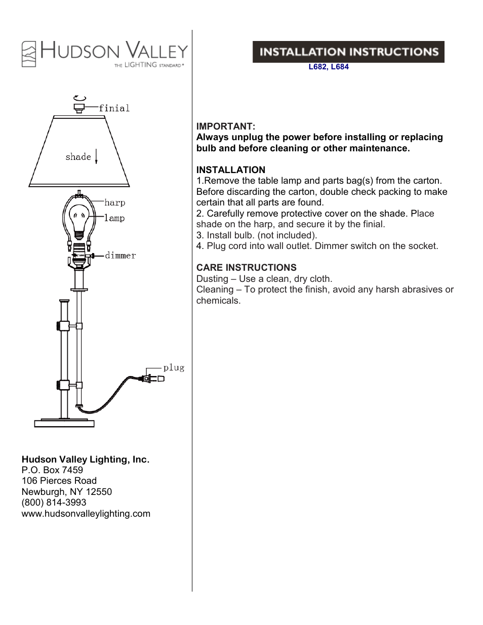 Hudson Valley Lighting EASTPORT L684 User Manual | 1 page