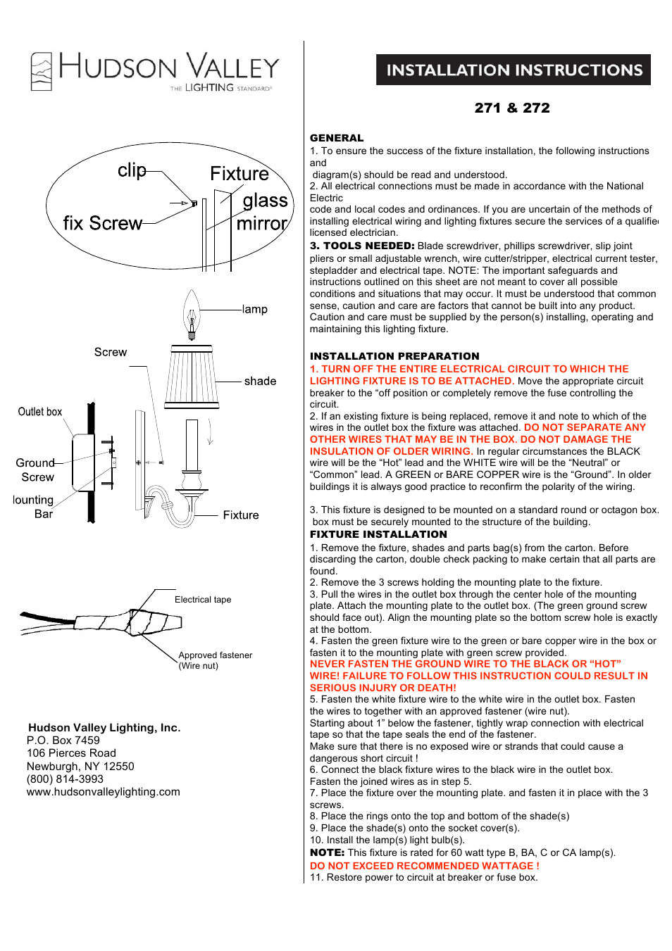 Hudson Valley Lighting ENDICOTT 272 User Manual | 2 pages