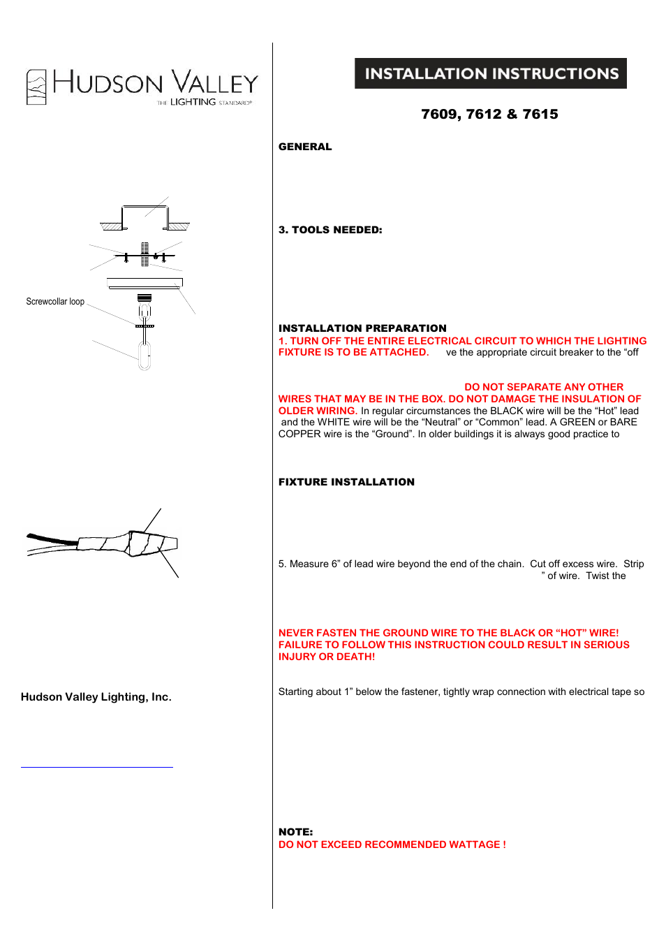 Hudson Valley Lighting ESOPUS 7615 User Manual | 2 pages