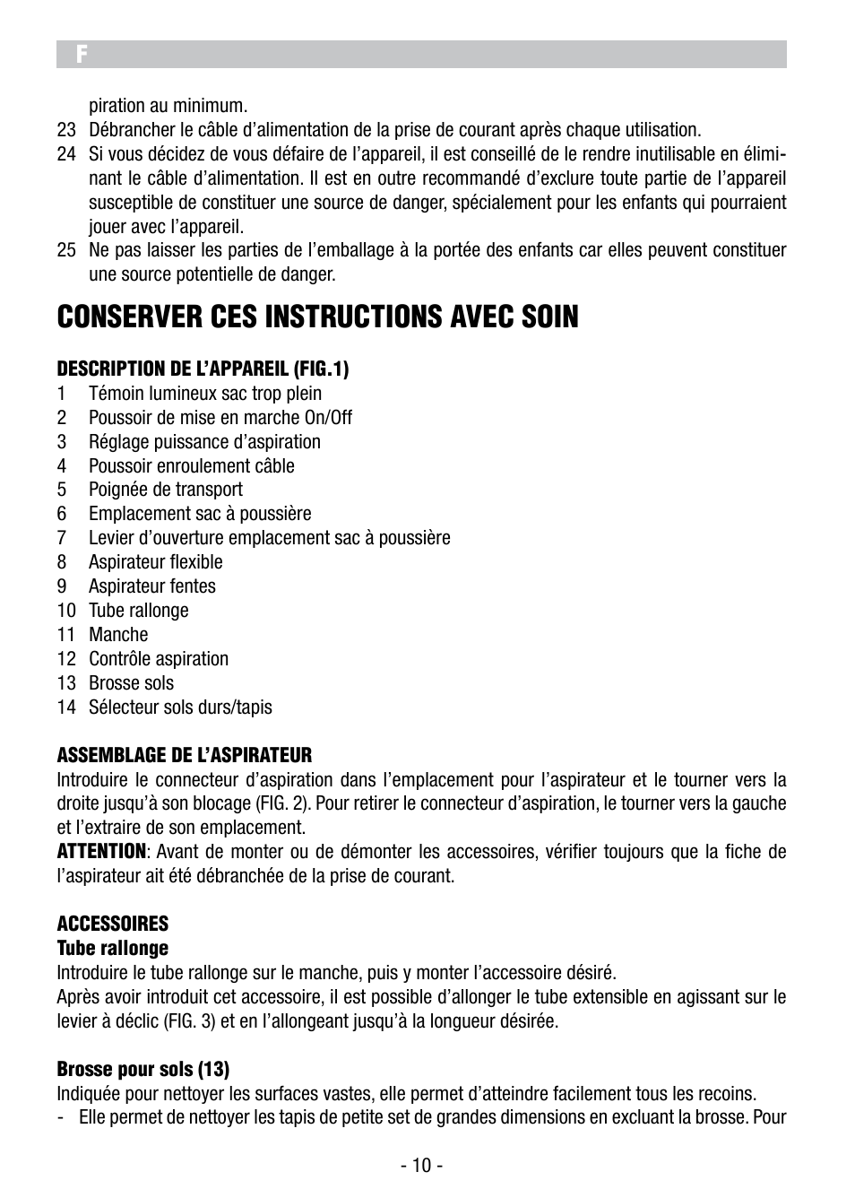 Conserver ces instructions avec soin | ARIETE Vertigo User Manual | Page 12 / 52