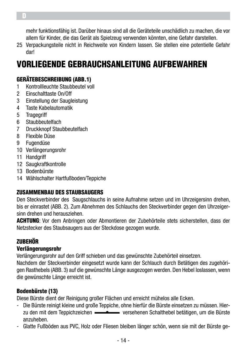 Vorliegende gebrauchsanleitung aufbewahren | ARIETE Vertigo User Manual | Page 16 / 52