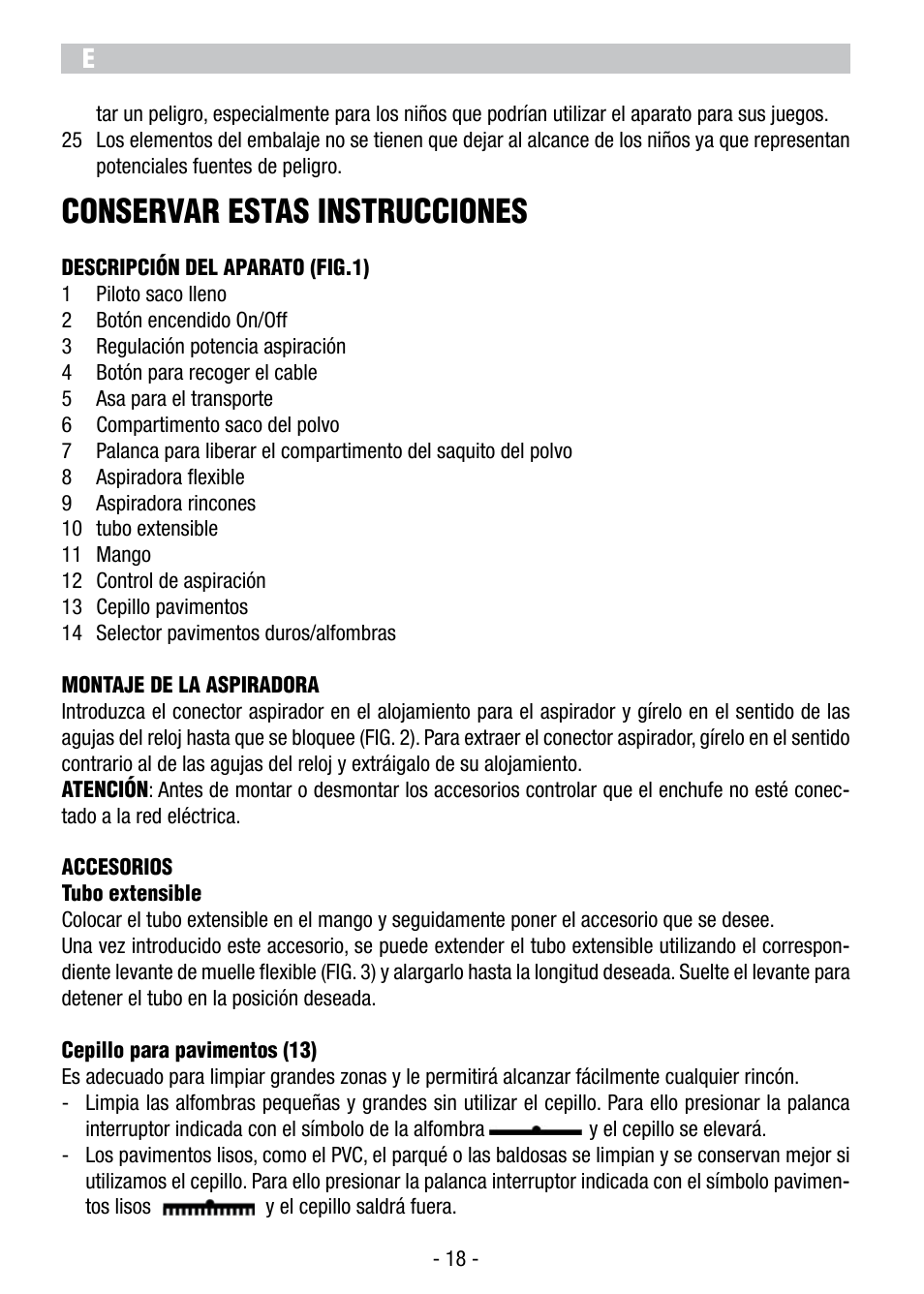 Conservar estas instrucciones | ARIETE Vertigo User Manual | Page 20 / 52