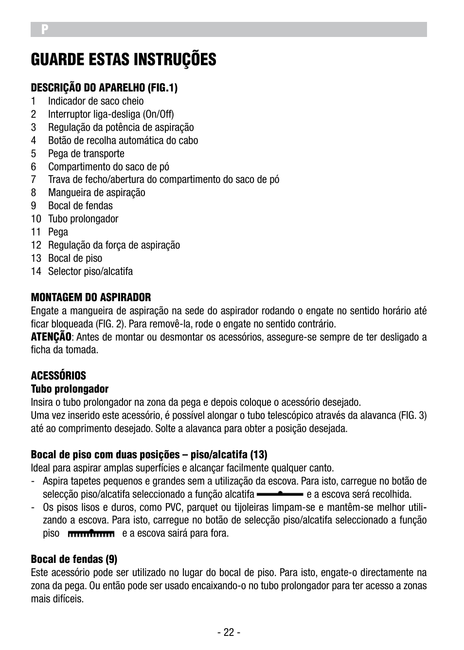 Guarde estas instruções | ARIETE Vertigo User Manual | Page 24 / 52