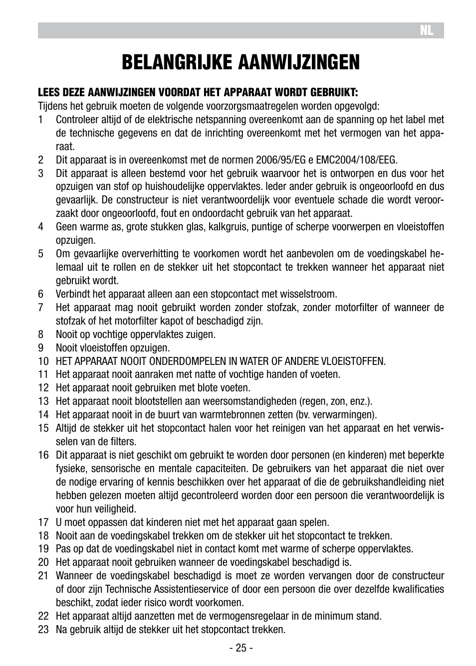 Belangrijke aanwijzingen | ARIETE Vertigo User Manual | Page 27 / 52
