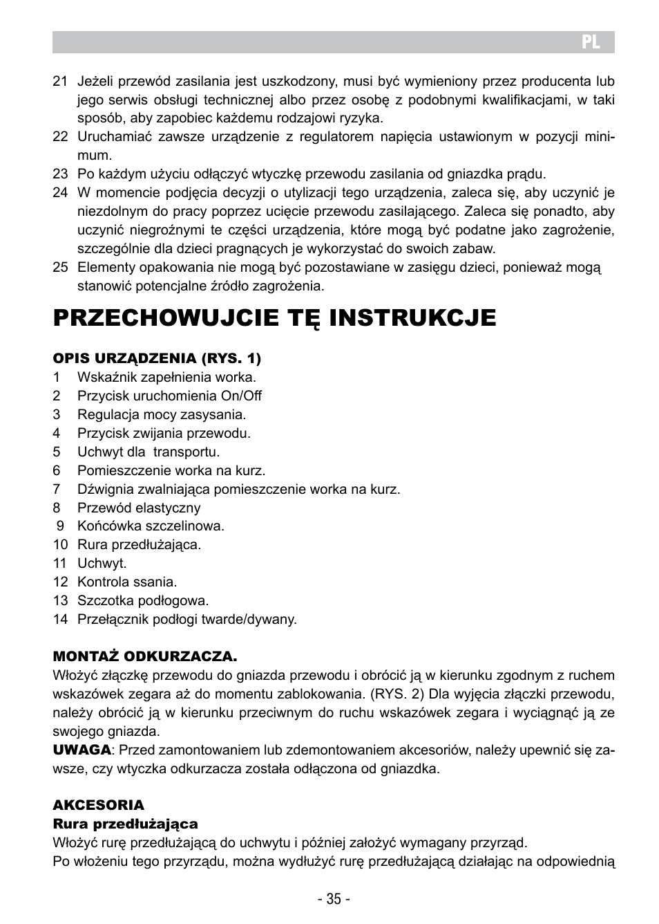 Przechowujcie tę instrukcje | ARIETE Vertigo User Manual | Page 37 / 52