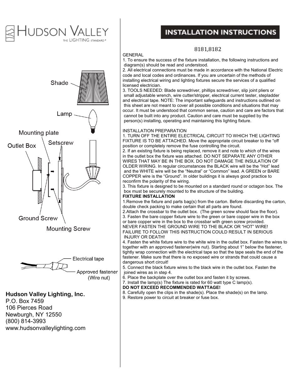 Hudson Valley Lighting FOWLER 8182 User Manual | 1 page