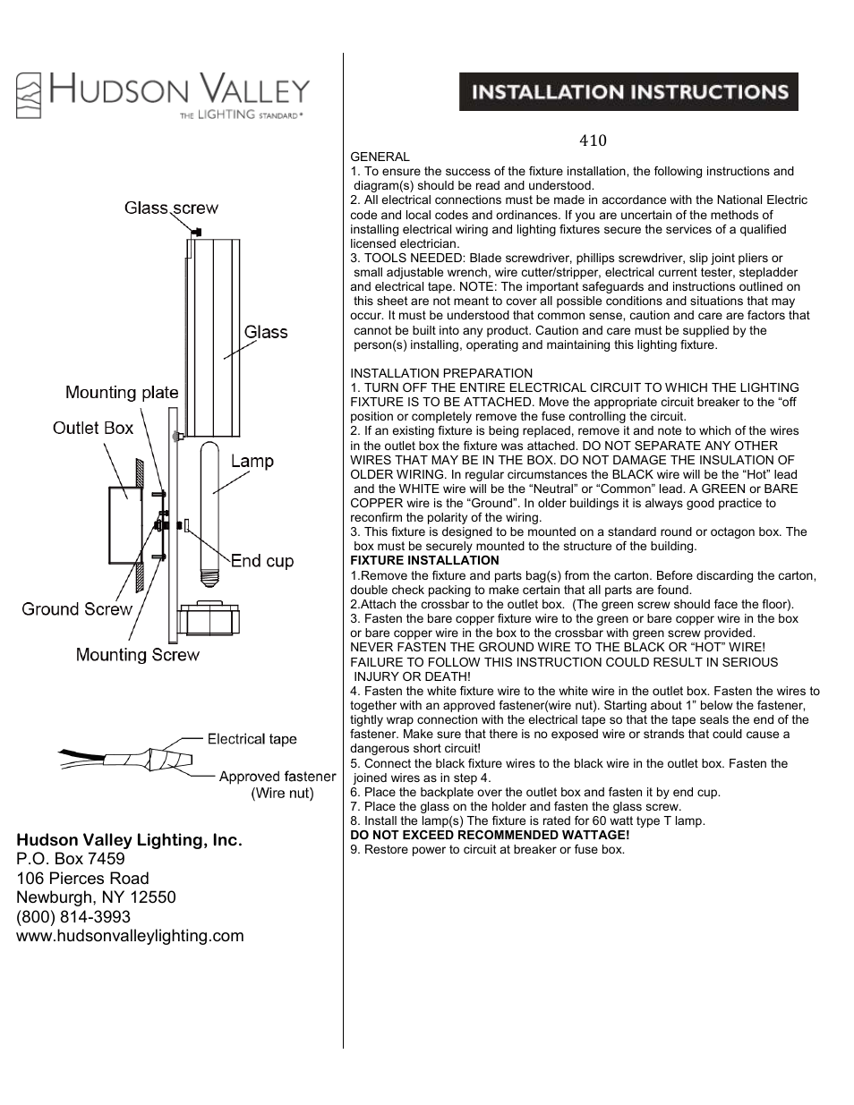 Hudson Valley Lighting FRANKLIN 410 User Manual | 1 page