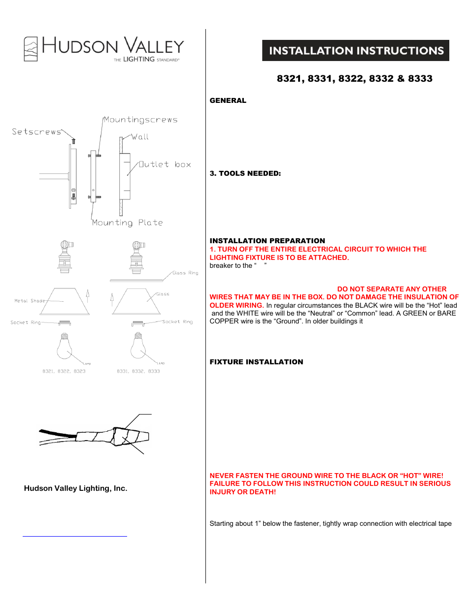 Hudson Valley Lighting GARDEN CITY 8333 User Manual | 2 pages