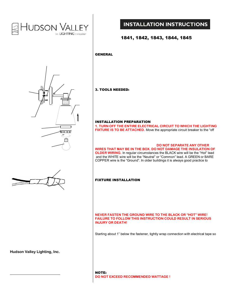 Hudson Valley Lighting GARLAND 1841-1845 User Manual | 2 pages
