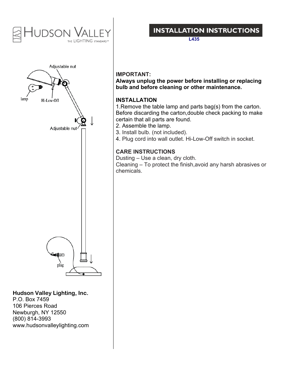 Hudson Valley Lighting GIRARD L435 User Manual | 1 page