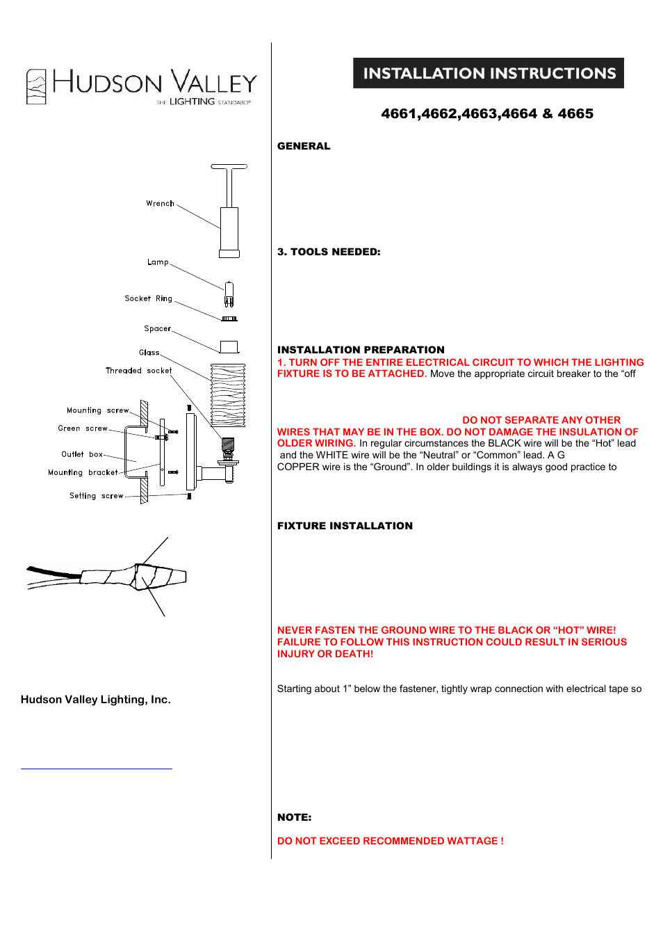 Hudson Valley Lighting HARTSDALE 4661-4665 User Manual | 2 pages