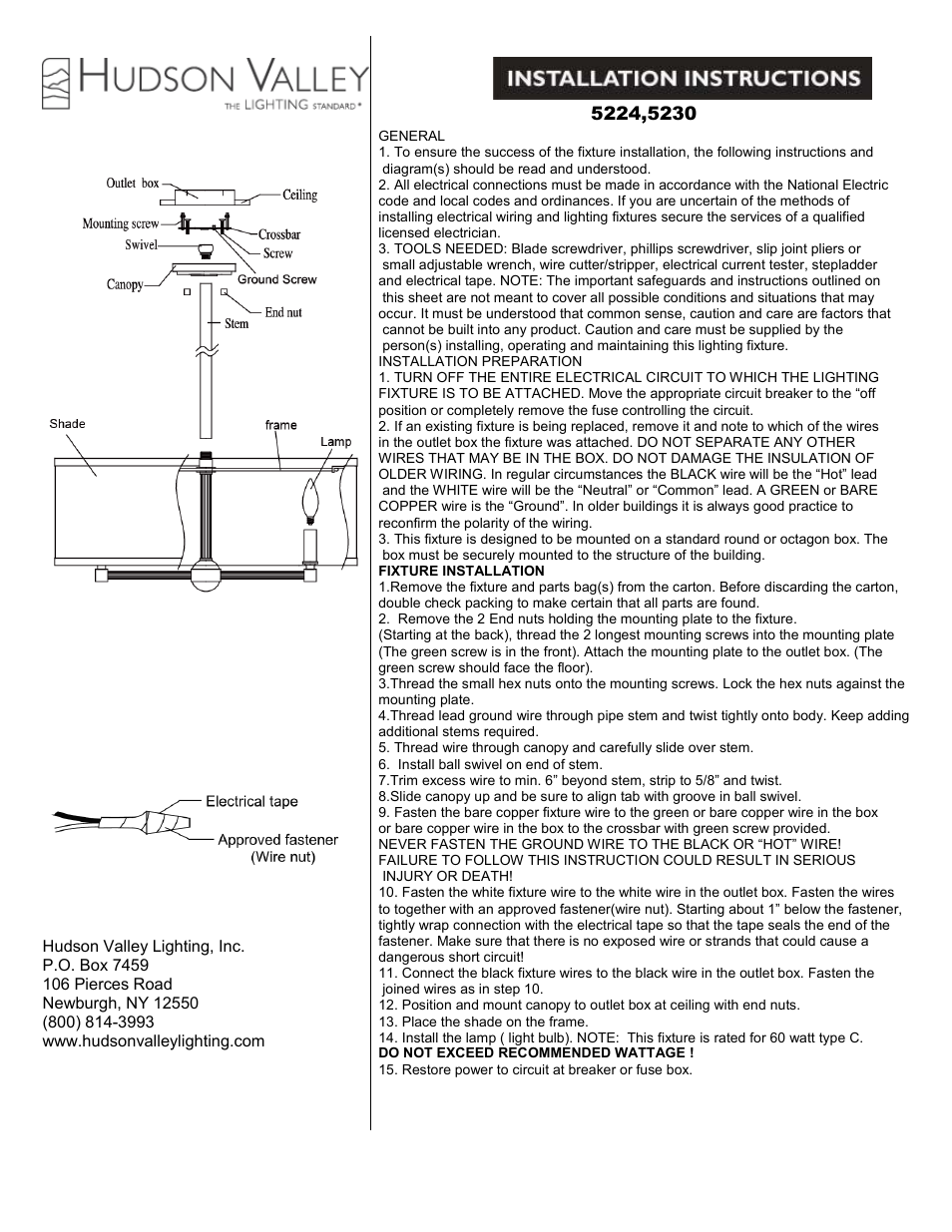 Hudson Valley Lighting HASTINGS 5230 User Manual | 1 page