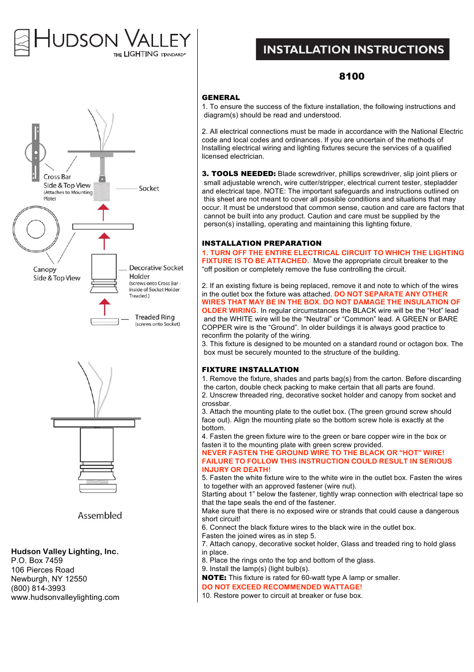Hudson Valley Lighting HEIRLOOM 8100 User Manual | 1 page