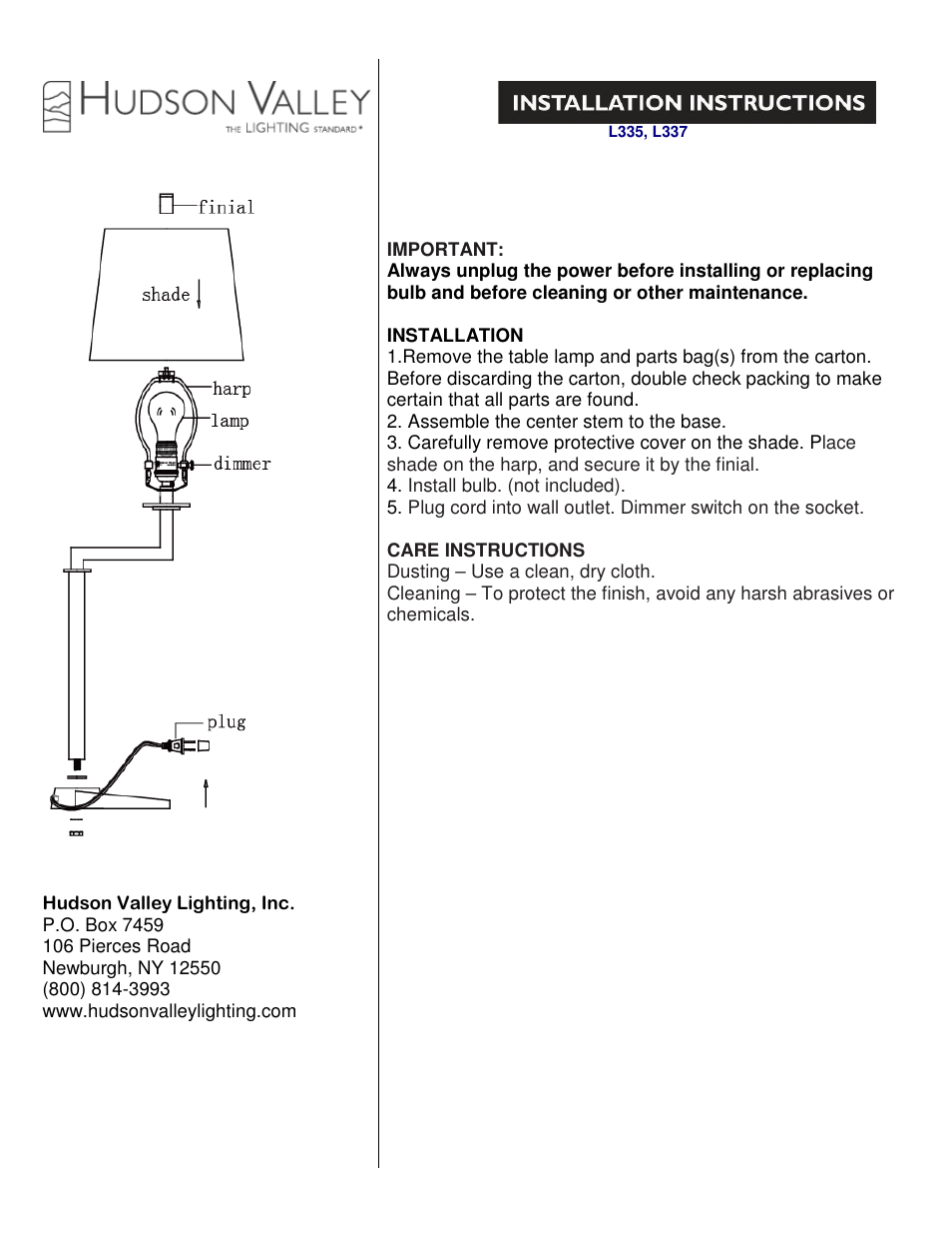 Hudson Valley Lighting HIGGINS L337 User Manual | 1 page