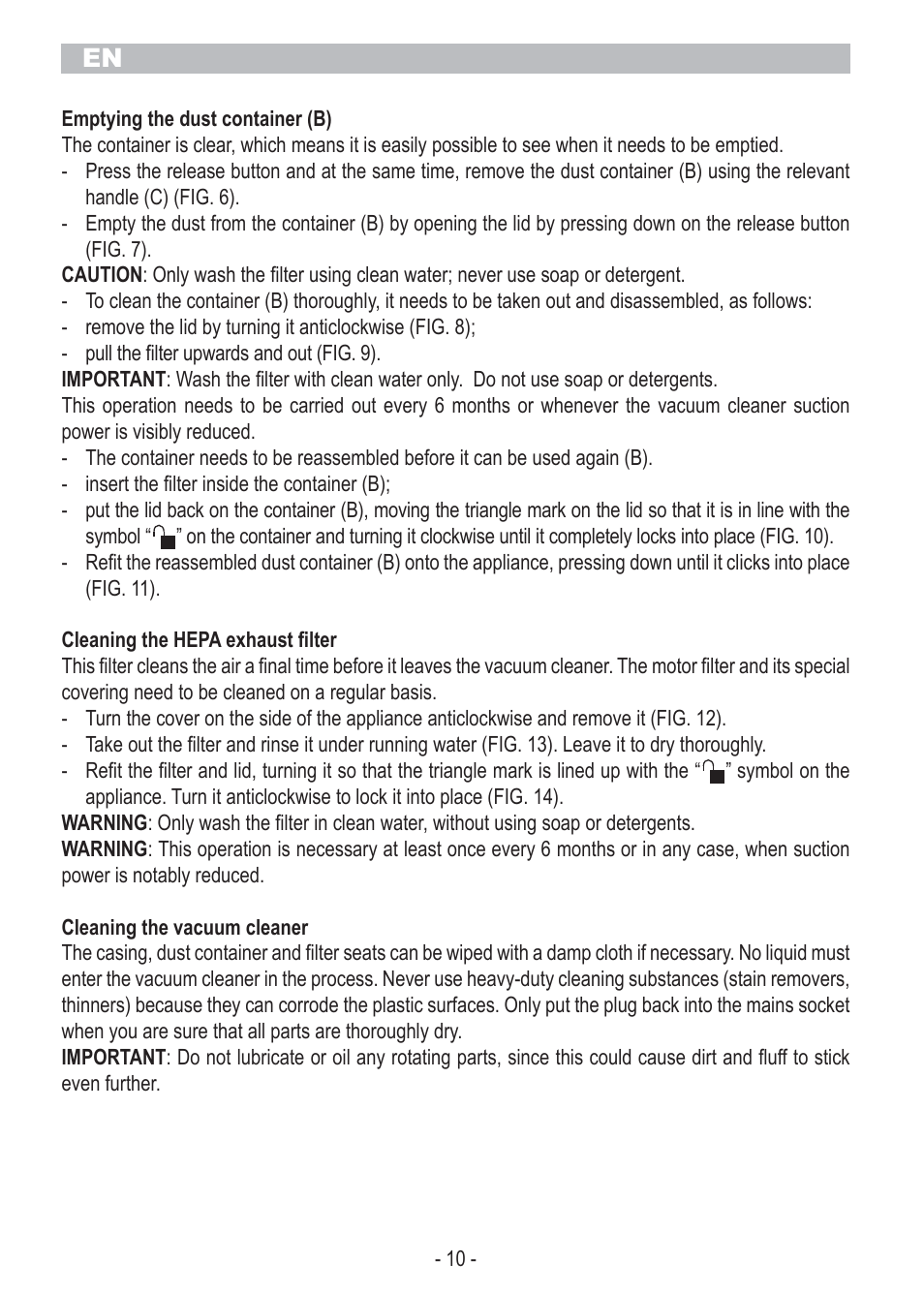 ARIETE Bagless Vacuum Cleaner 2798 User Manual | Page 12 / 50