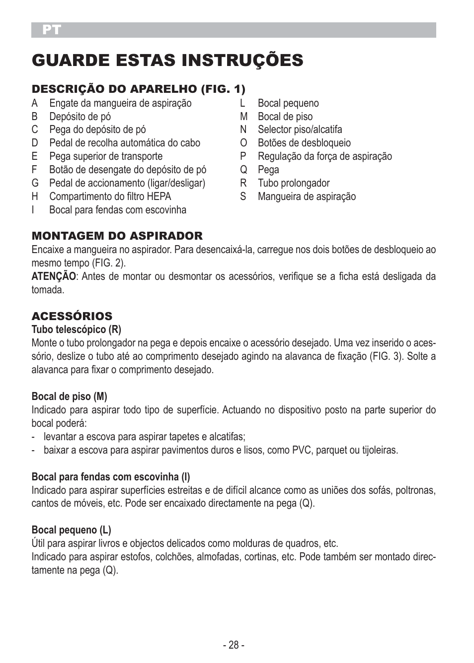 Guarde estas instruções | ARIETE Bagless Vacuum Cleaner 2798 User Manual | Page 30 / 50