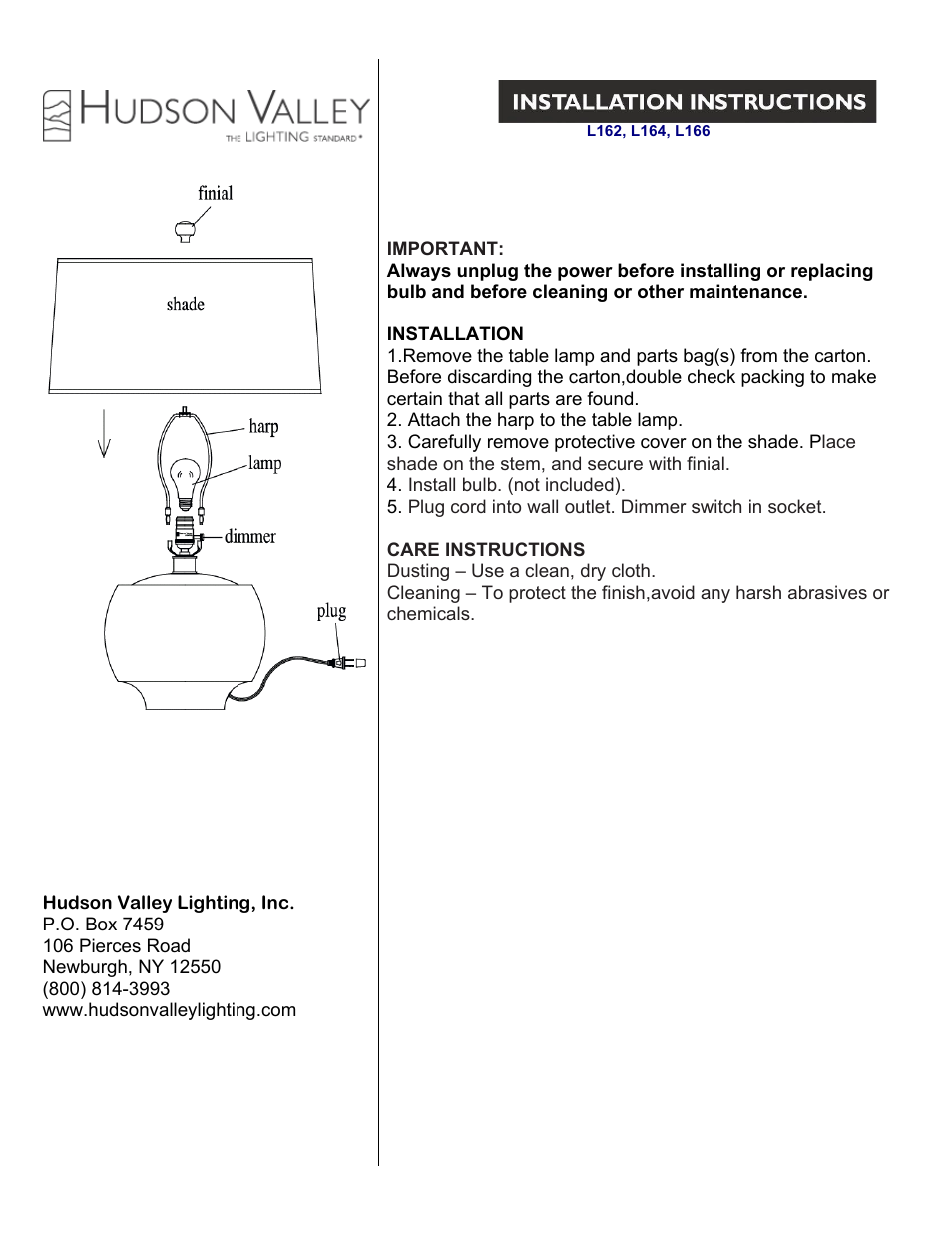 Hudson Valley Lighting HOLDEN L166 User Manual | 1 page