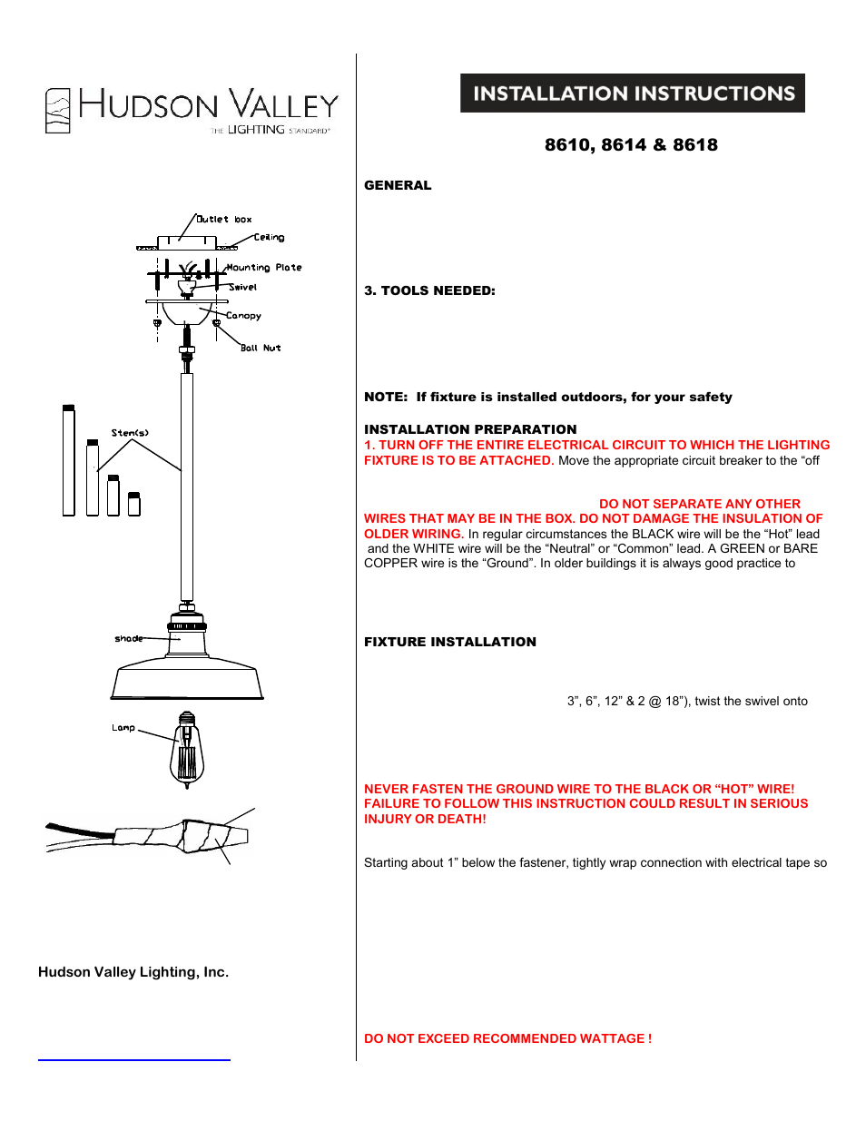Hudson Valley Lighting HUDSON FALLS 8618 User Manual | 1 page