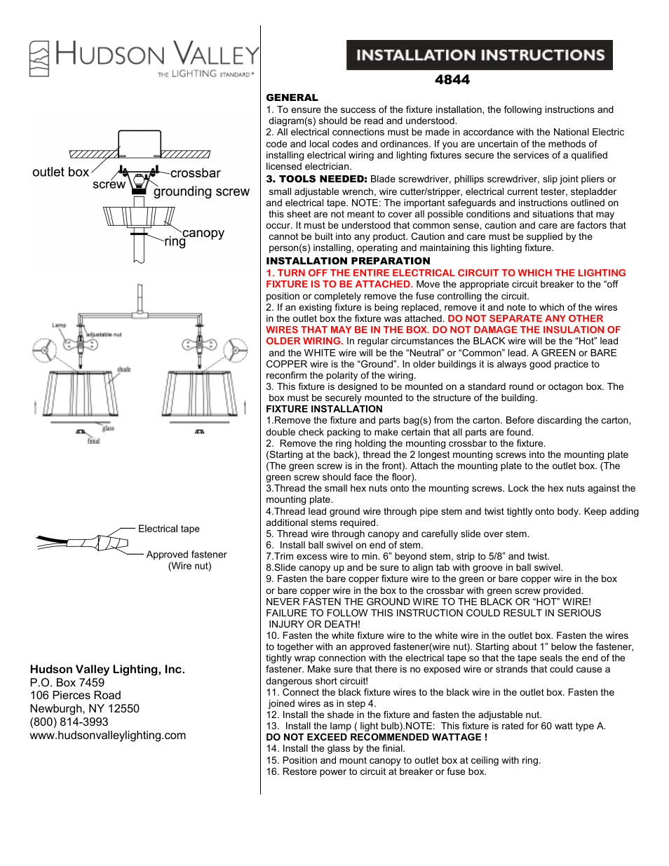 Hudson Valley Lighting HUMPHREY 4844 User Manual | 1 page