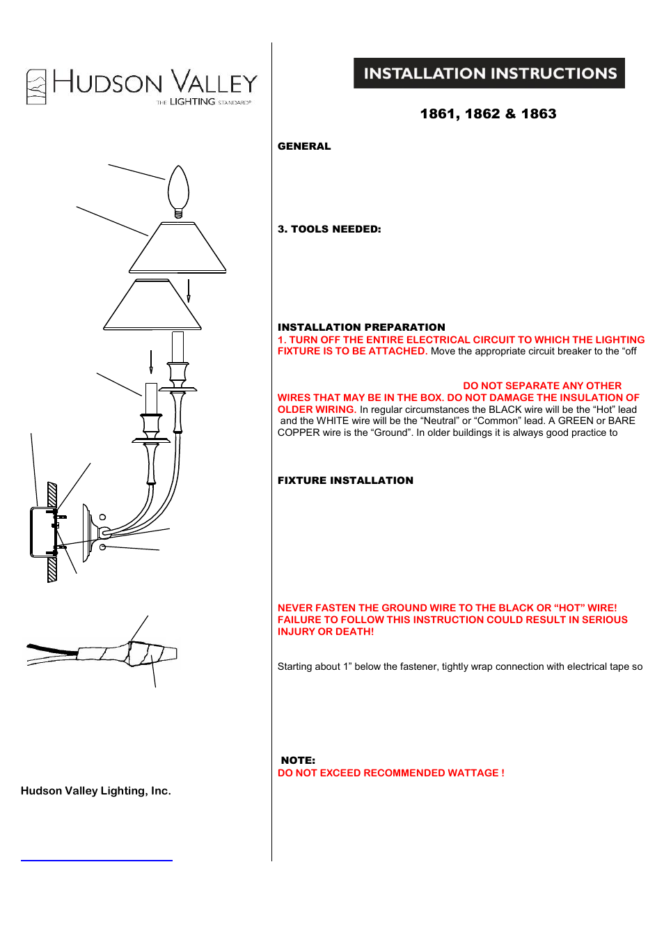 Hudson Valley Lighting JASPER 1861-1863 User Manual | 1 page